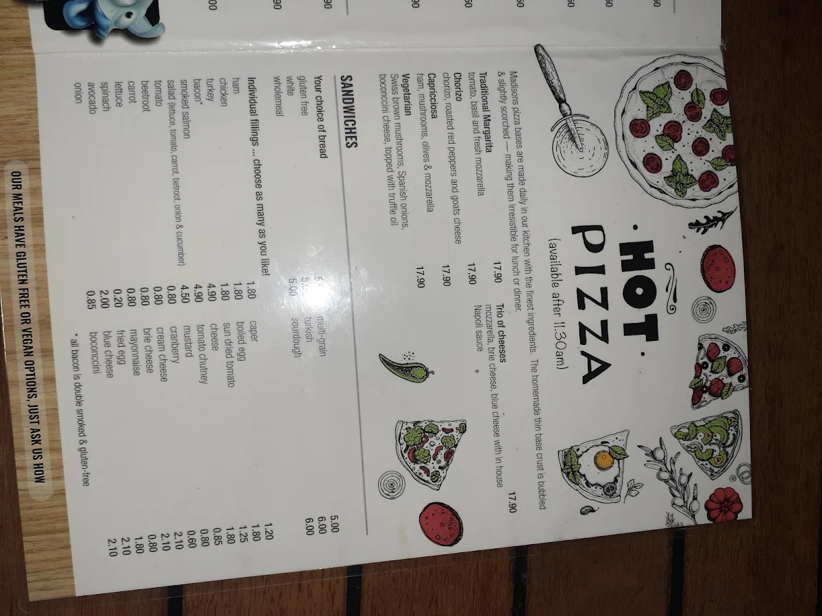Menu, Madison's Cafe