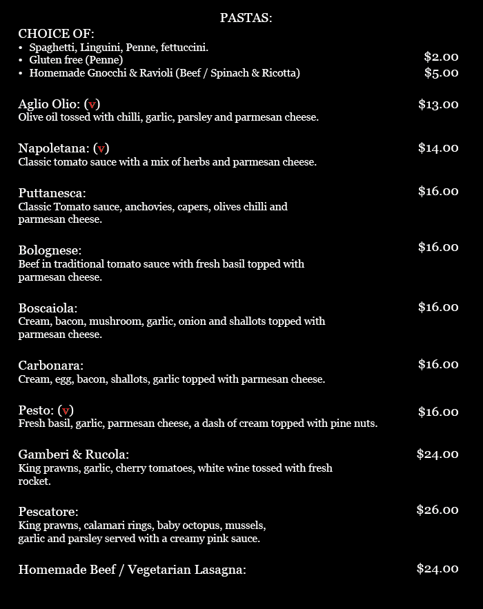 Menu, The Italian job cucina