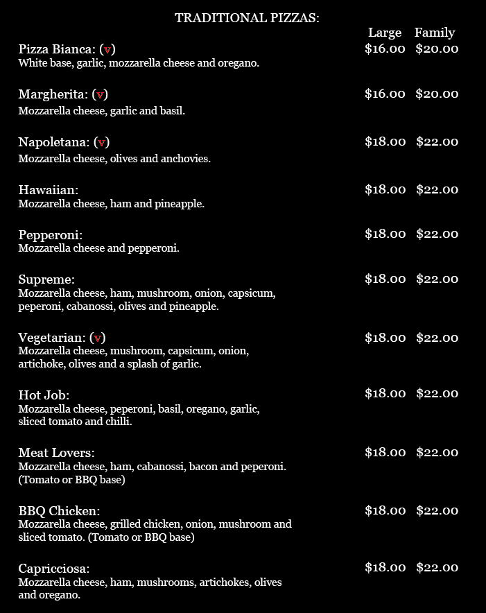 Menu, The Italian job cucina
