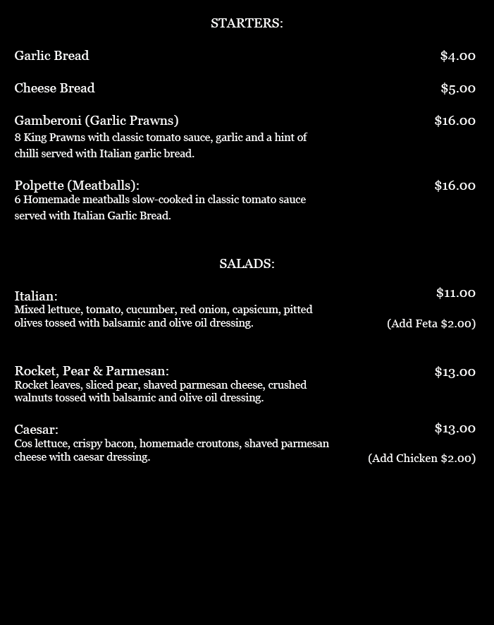Menu, The Italian job cucina