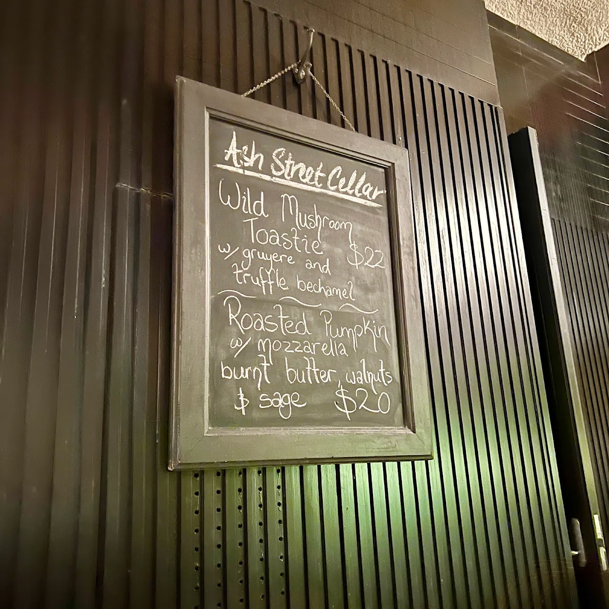 Menu, Ash St. Cellar