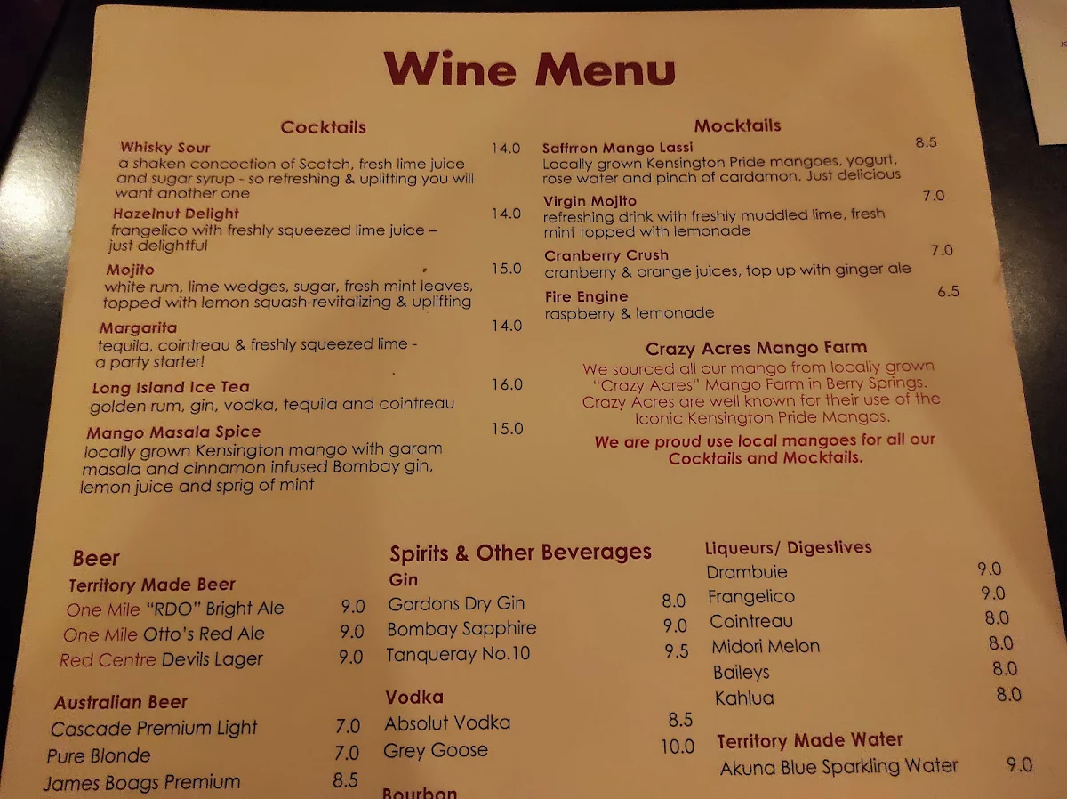 Menu, Saffrron Restaurant