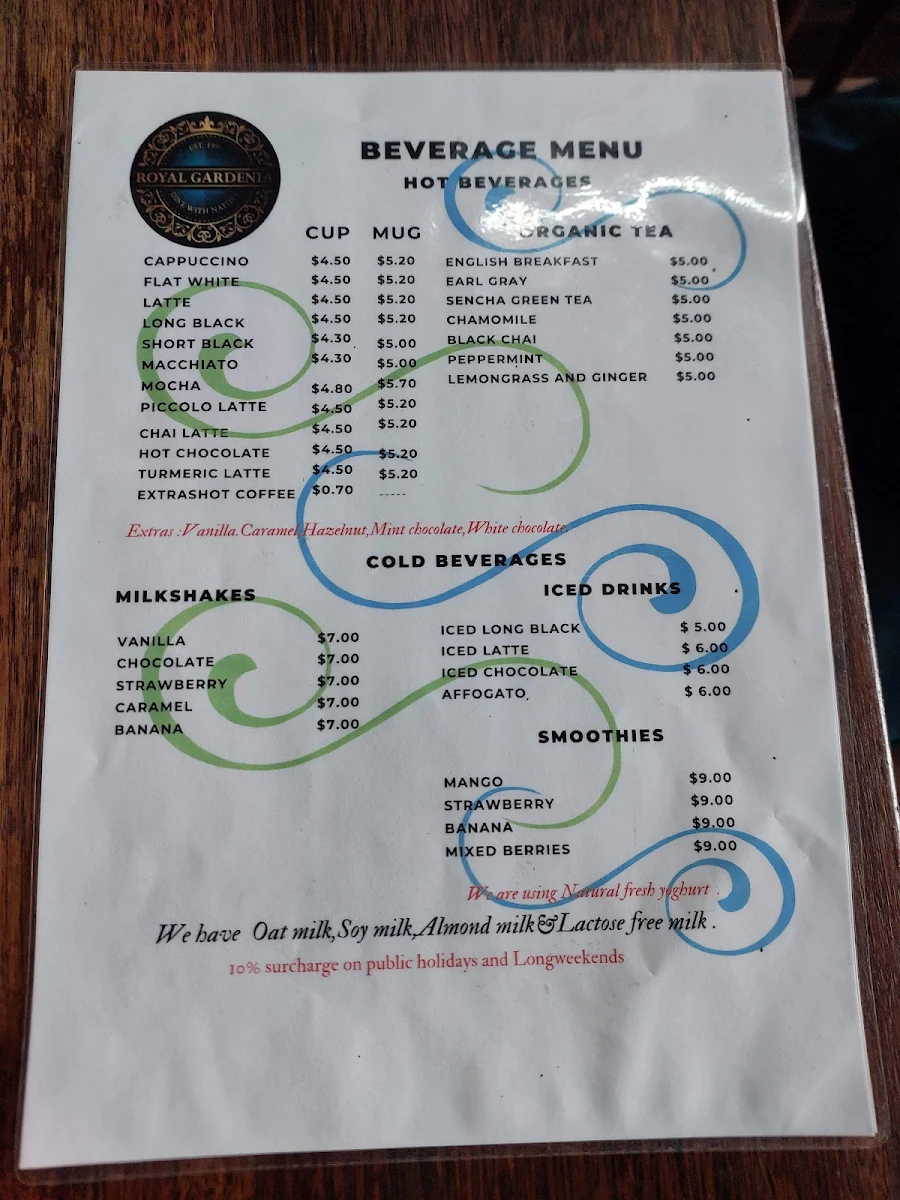 Menu, Royal Gardenia
