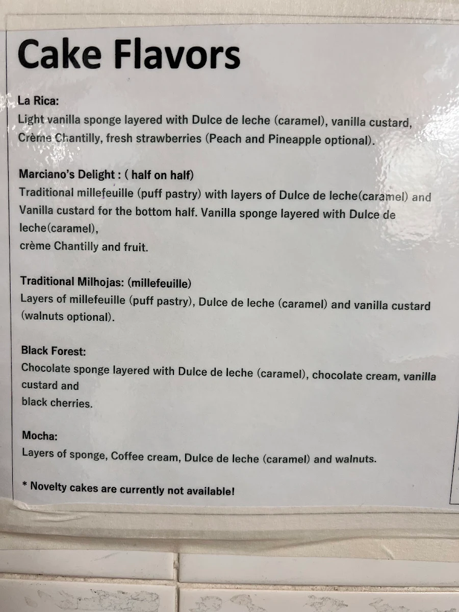 Menu, Marcianos Latin Bakehouse