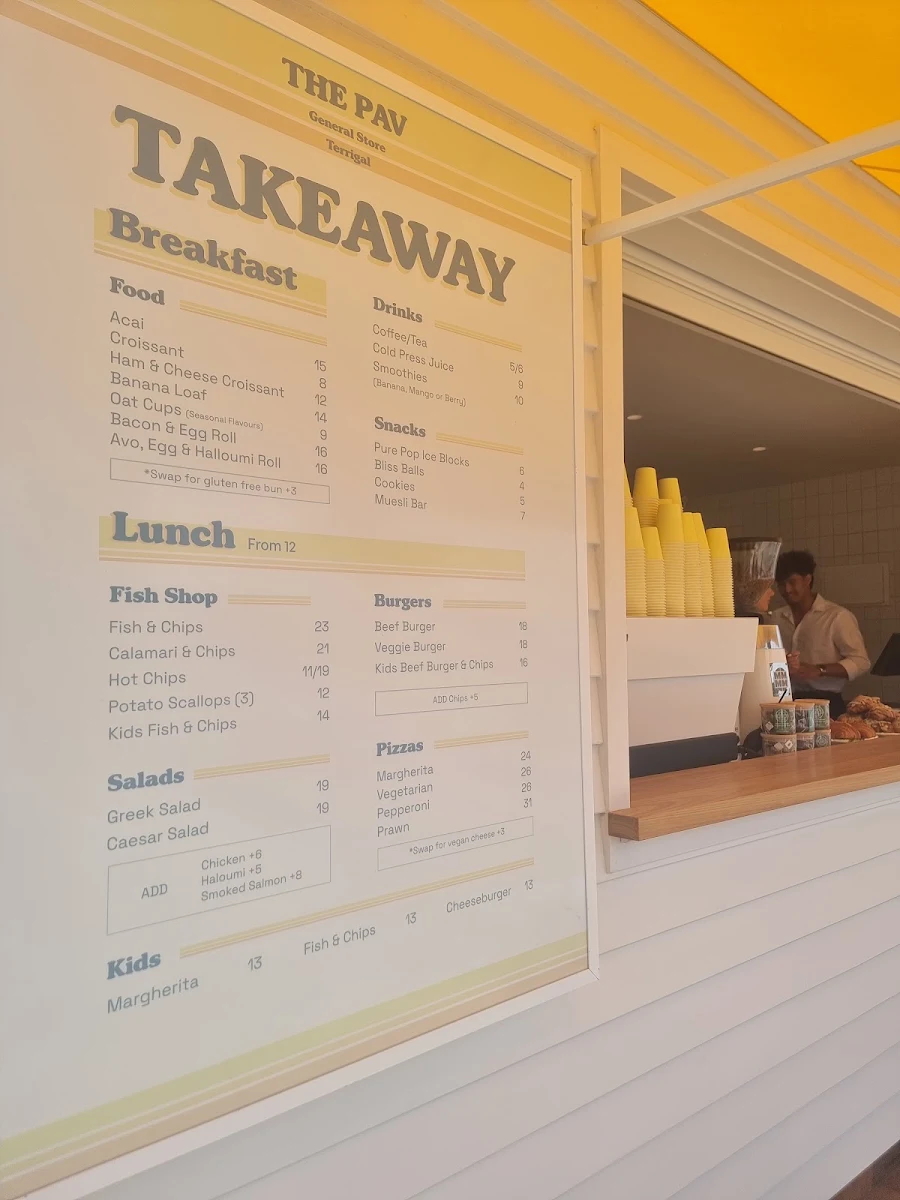 Menu, Terrigal Pavilion