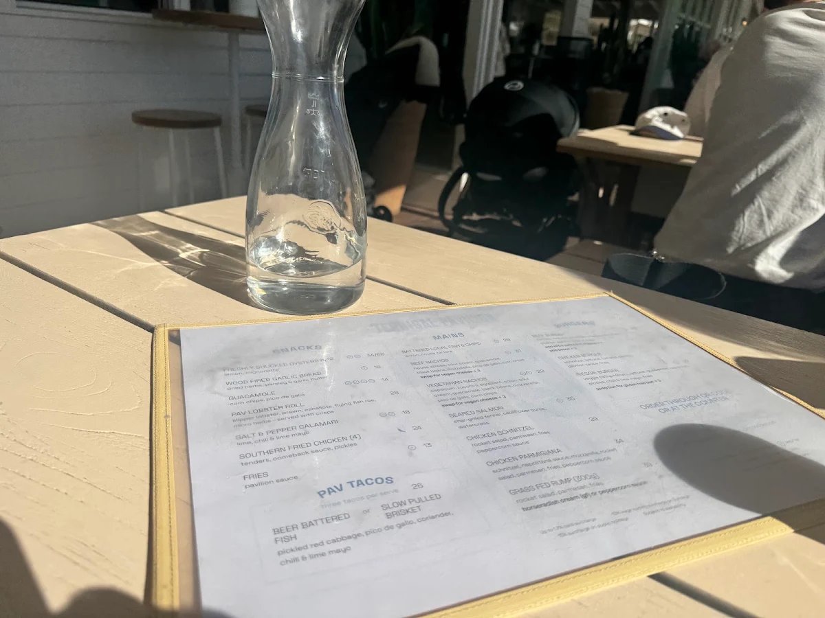 Menu, Terrigal Pavilion