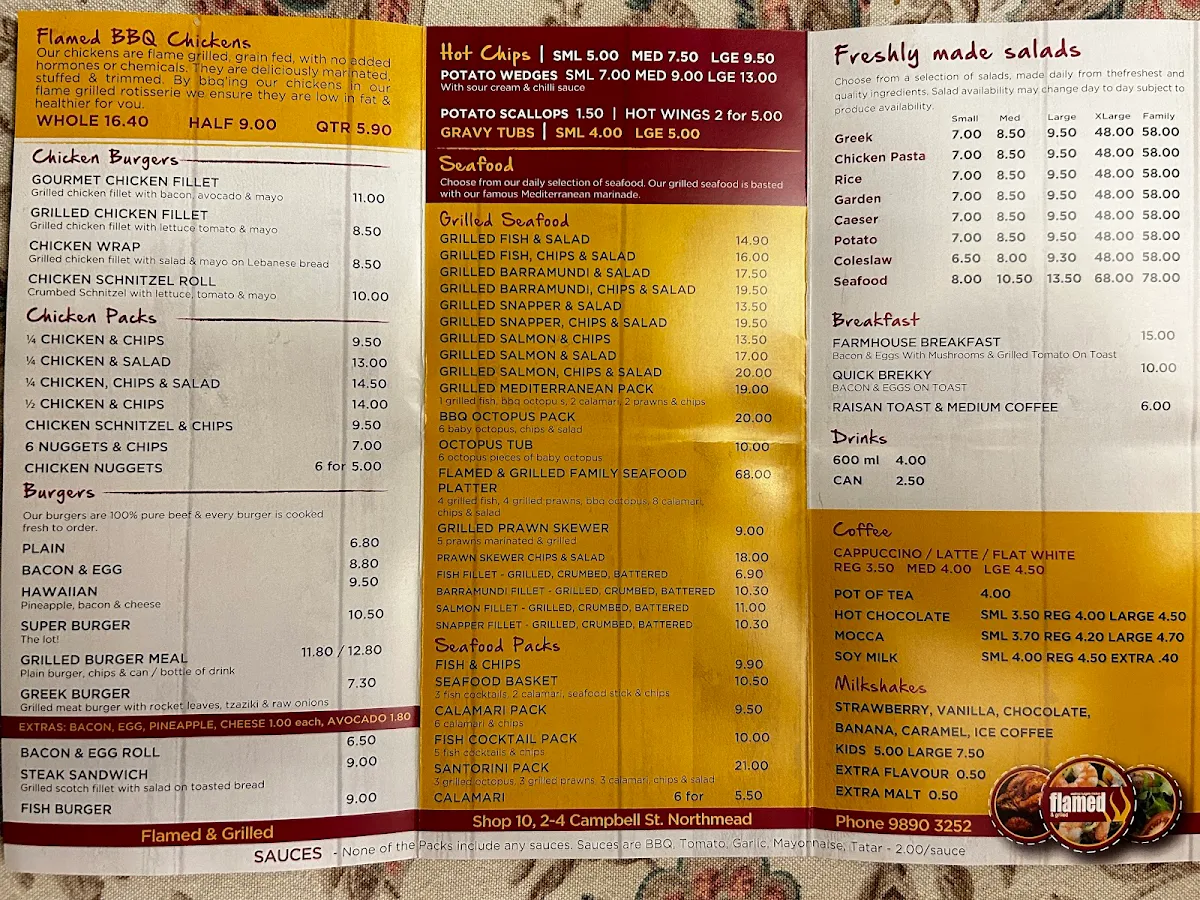 Menu, Flamed & Grilled Seafood