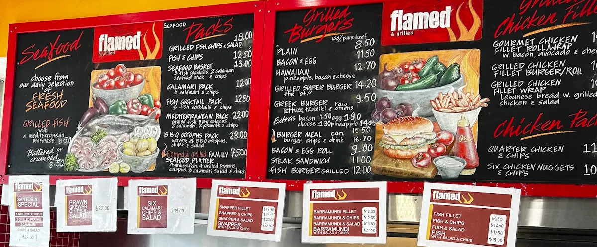 Menu, Flamed & Grilled Seafood