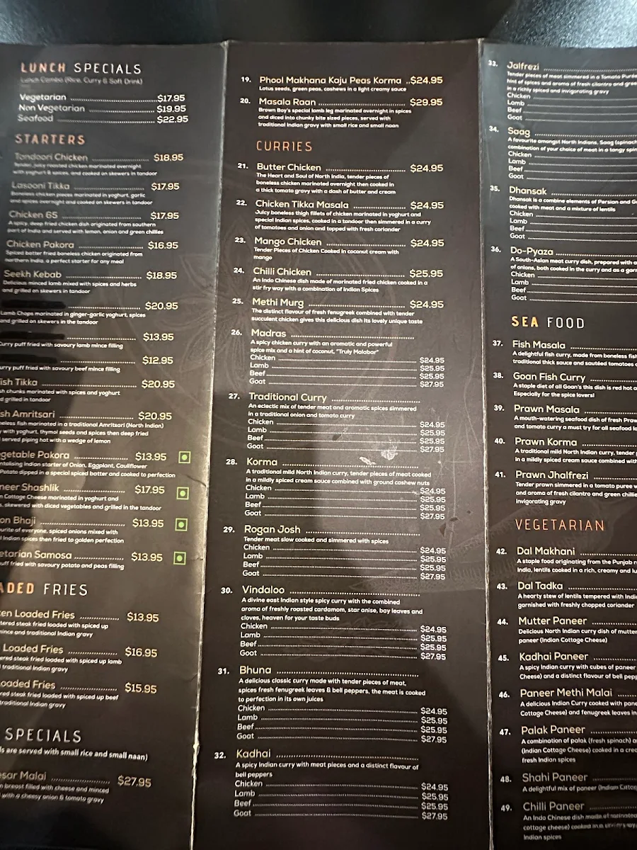 Menu, Brown Boys Curry House