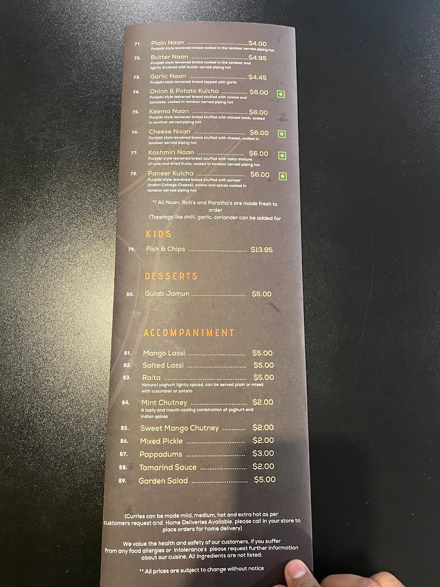 Menu, Brown Boys Curry House