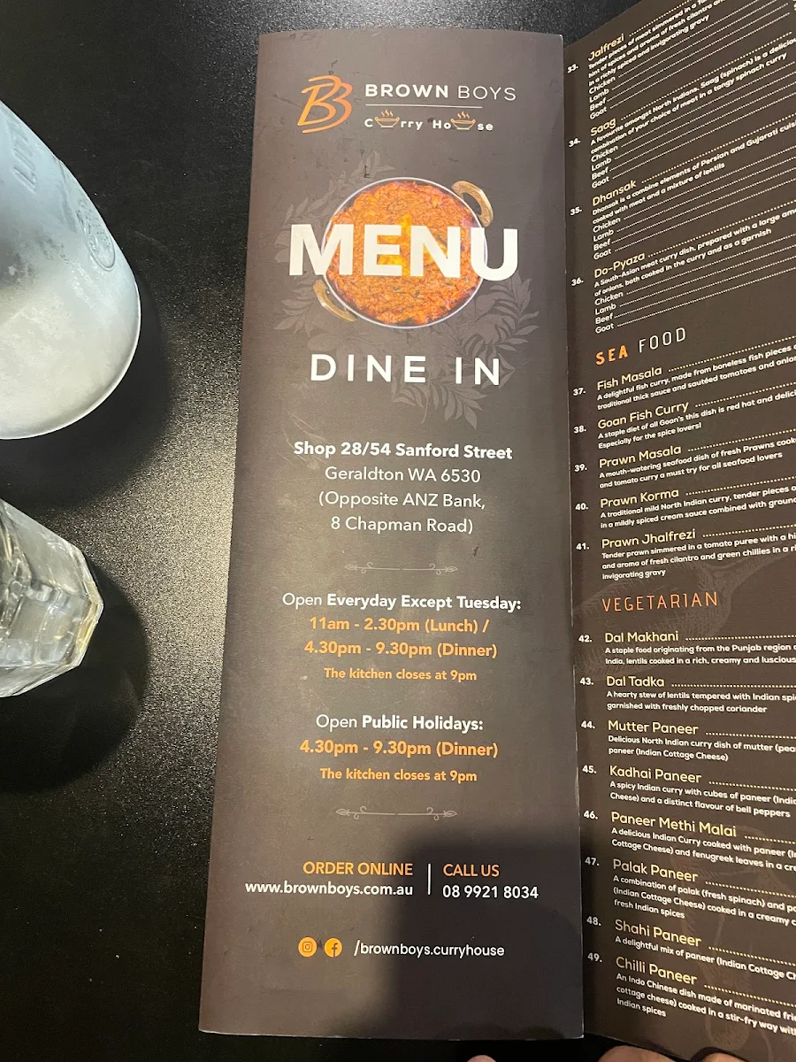 Menu, Brown Boys Curry House