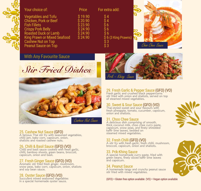 Menu, Siam Kingdom Thai Newington