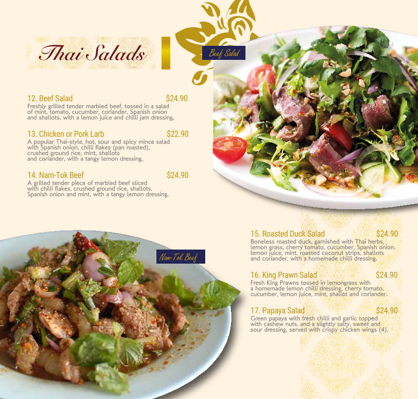 Menu, Siam Kingdom Thai Newington