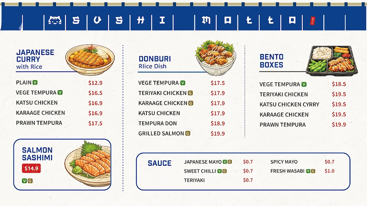Menu, Sushi Motto