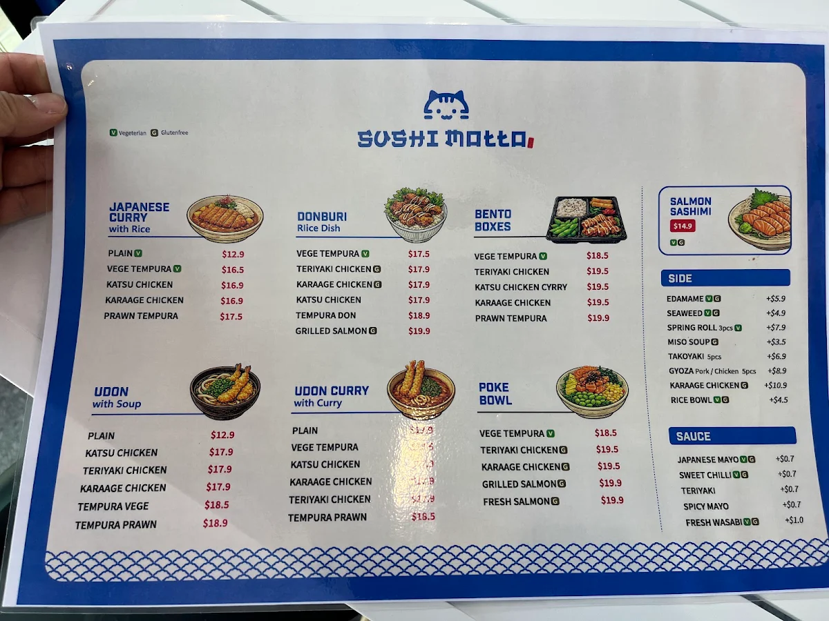Menu, Sushi Motto