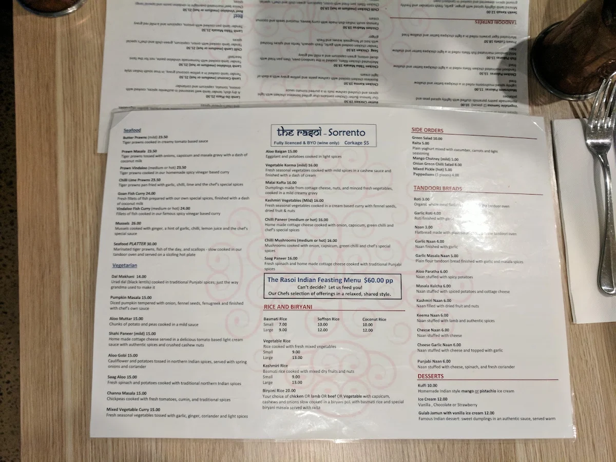 Menu, The Rasoi Sorrento