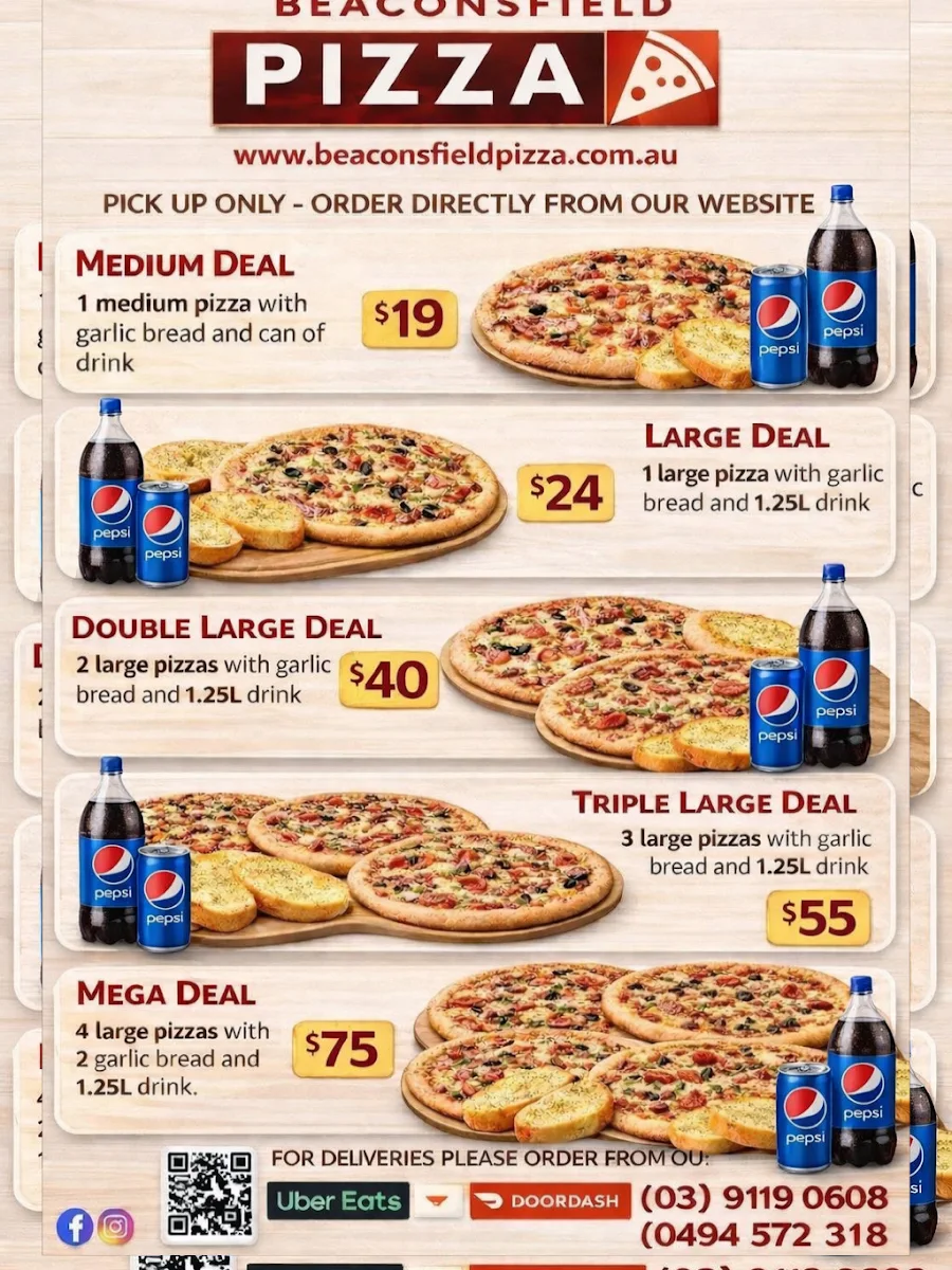 Menu, Beaconsfield Pizza and Pasta
