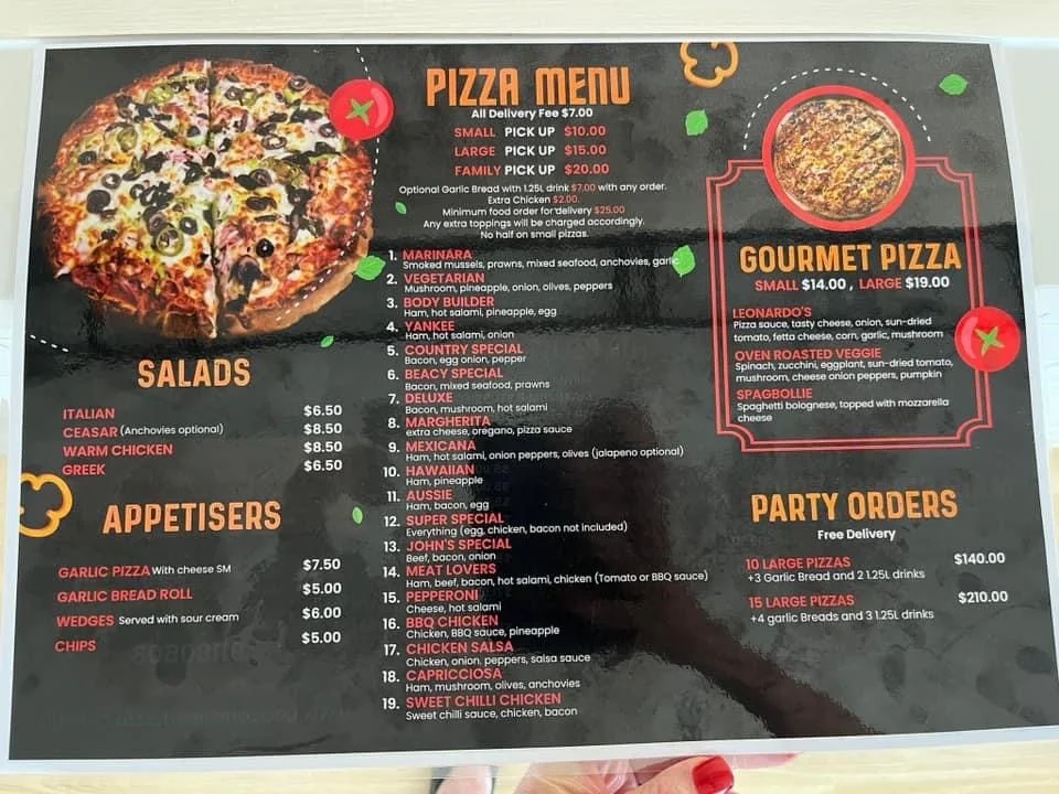 Menu, Beaconsfield Pizza and Pasta