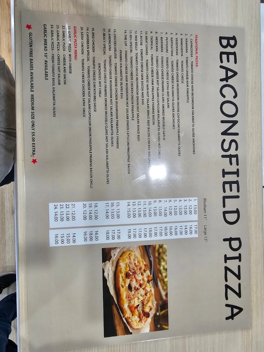 Menu, Beaconsfield Pizza and Pasta