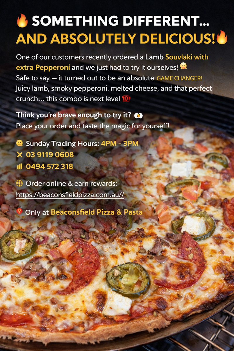 Menu, Beaconsfield Pizza and Pasta