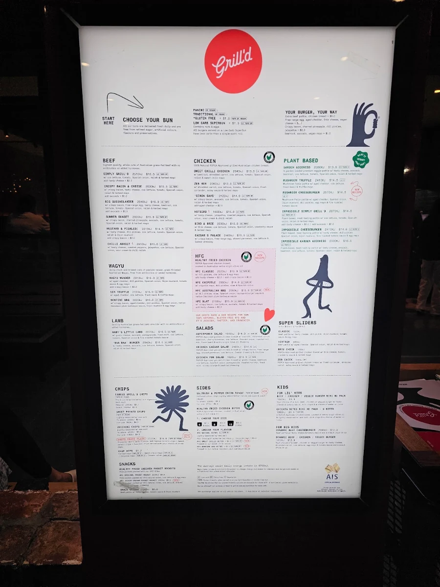 Menu, Grill'd Burgers - Robina