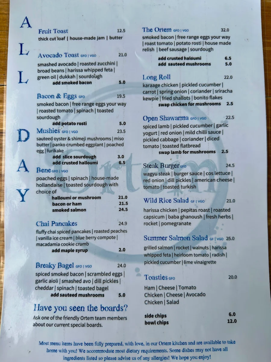 Menu, Ortem