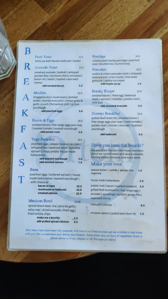 Menu, Ortem