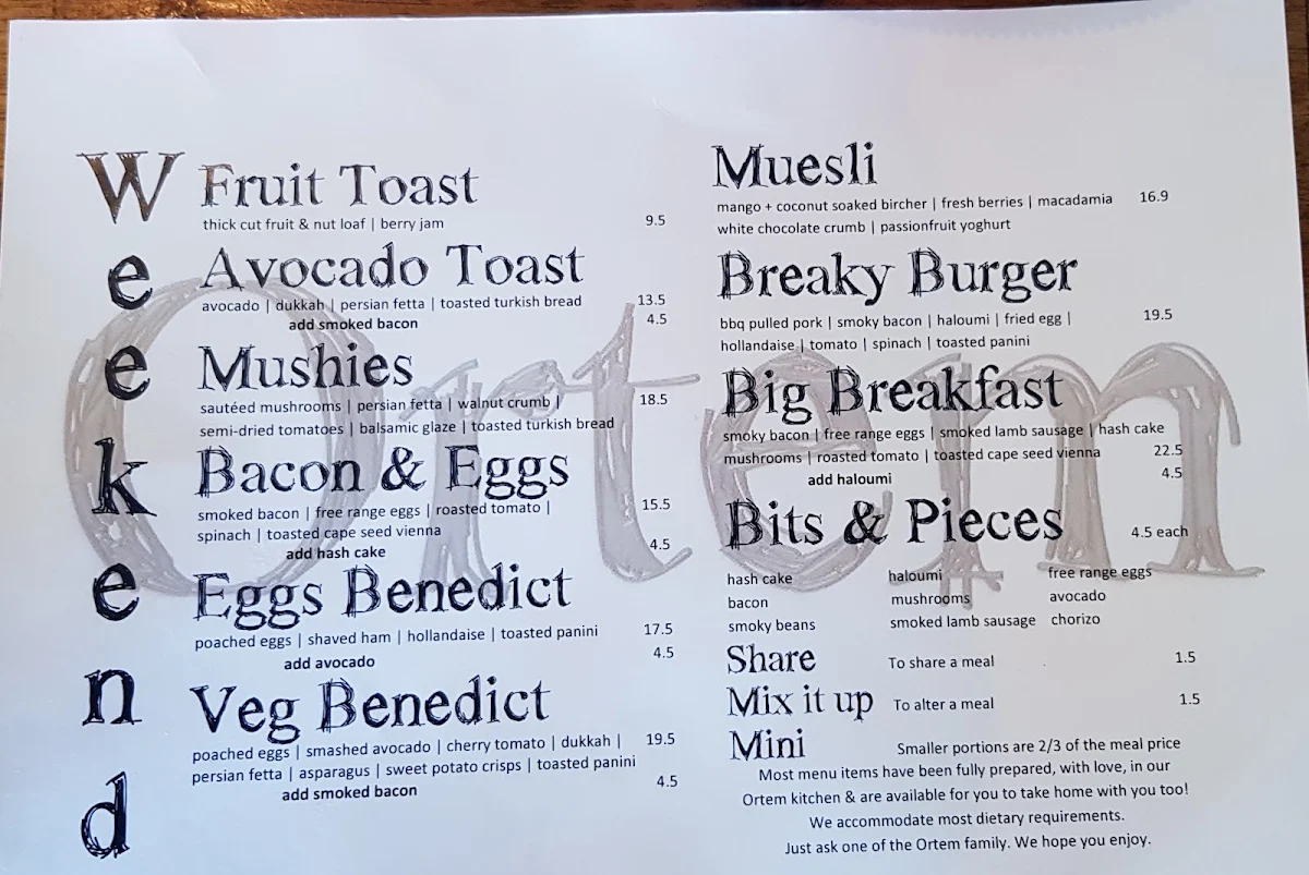Menu, Ortem