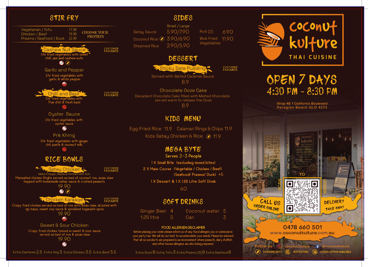 Menu, Coconut Kulture