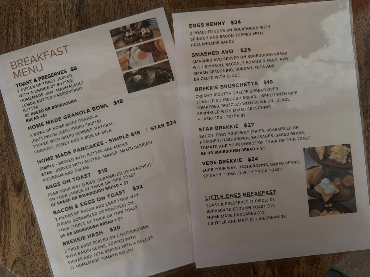Menu, Southern Star Cafe