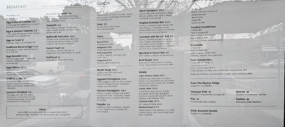 Menu, Lorenzo's Espresso