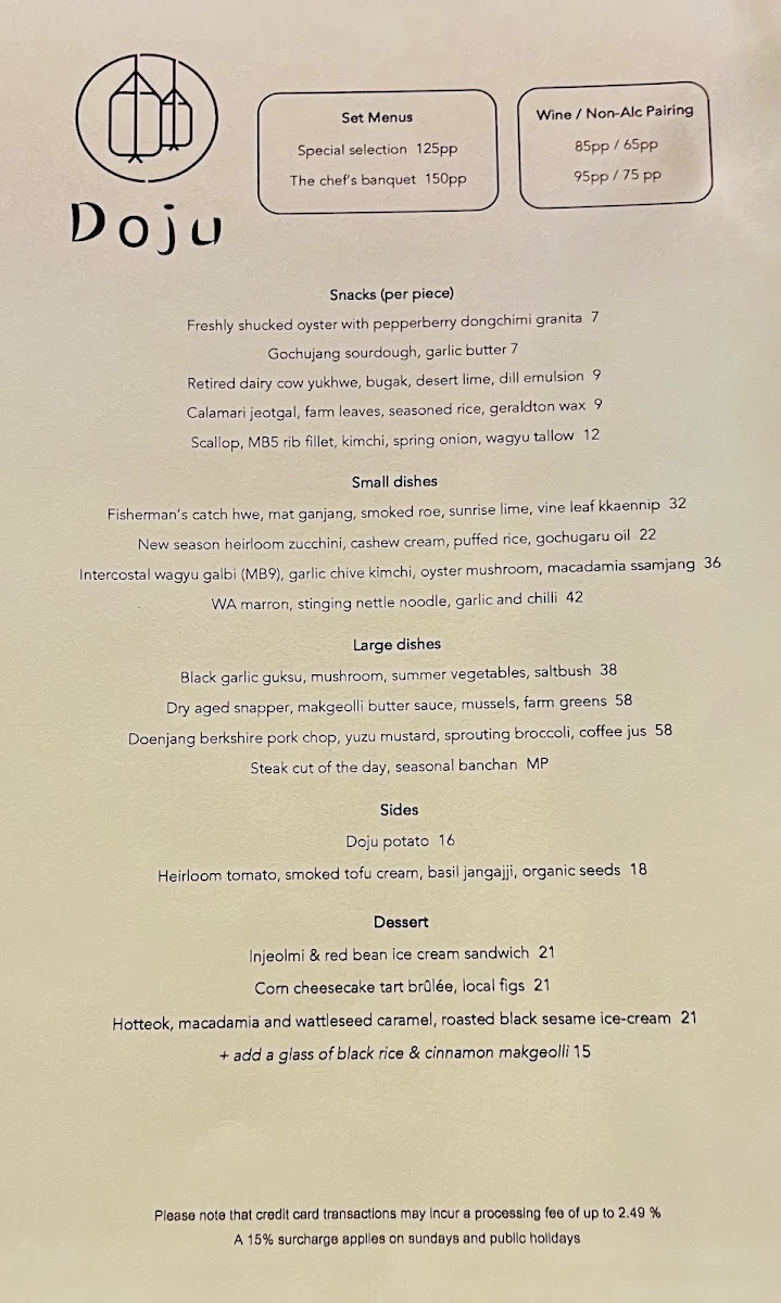 Menu, Doju