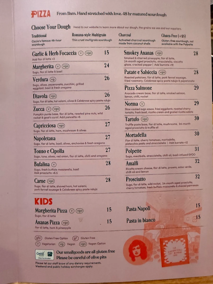 Menu, Roccella Italian Restaurant East Melbourne