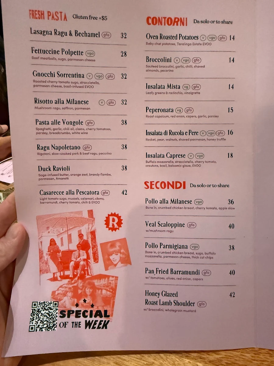 Menu, Roccella Italian Restaurant East Melbourne