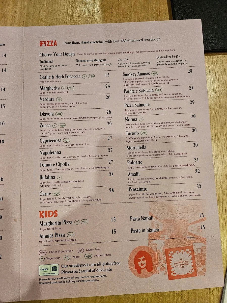 Menu, Roccella Italian Restaurant East Melbourne