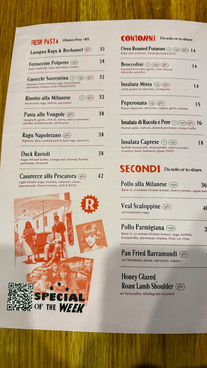 Menu, Roccella Italian Restaurant East Melbourne