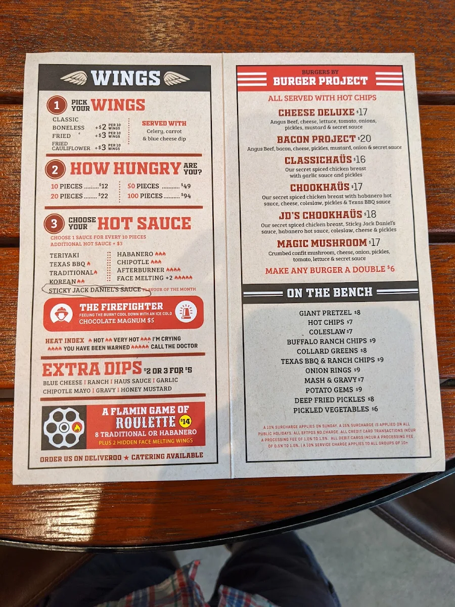 Menu, Winghaus Edward Street