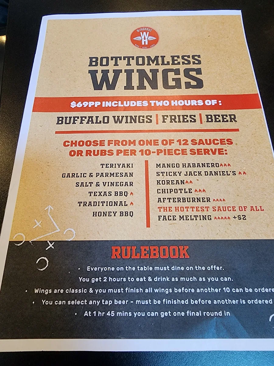Menu, Winghaus Edward Street