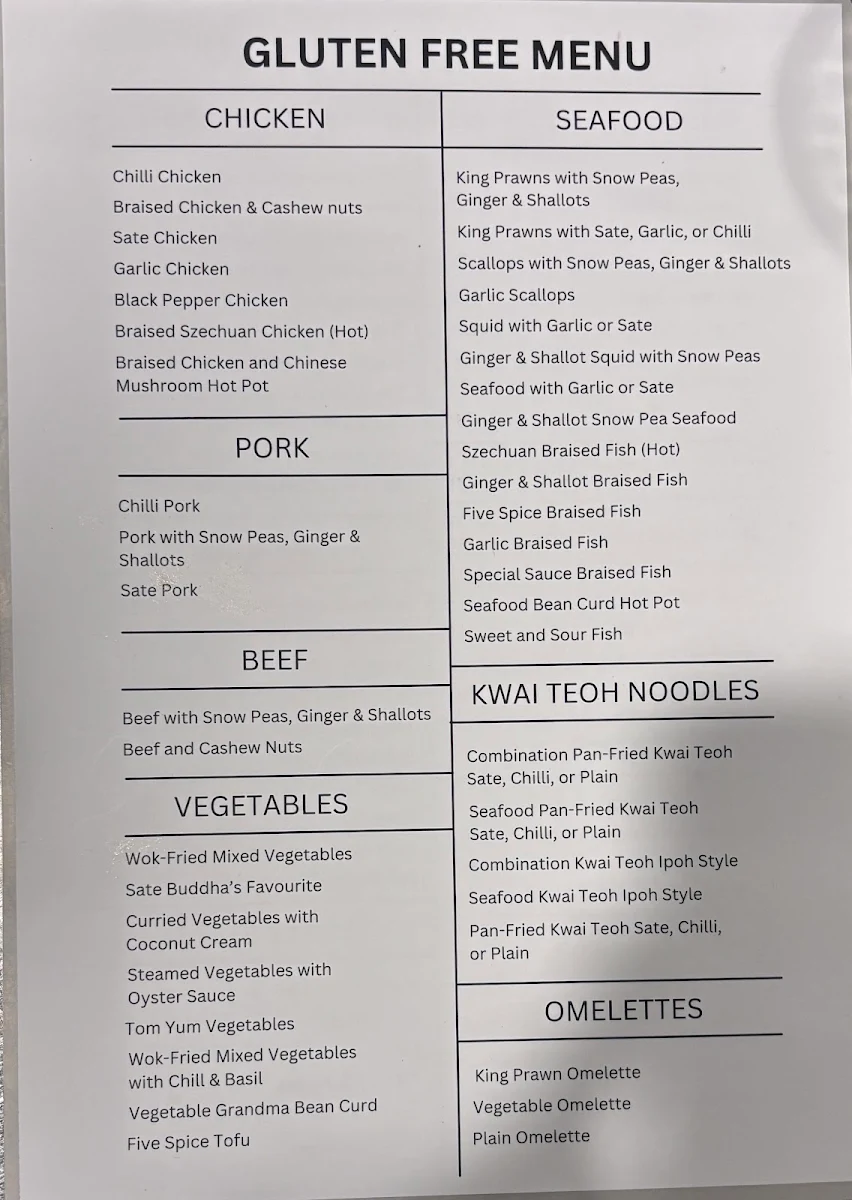 Menu, Paul's Asian Affair