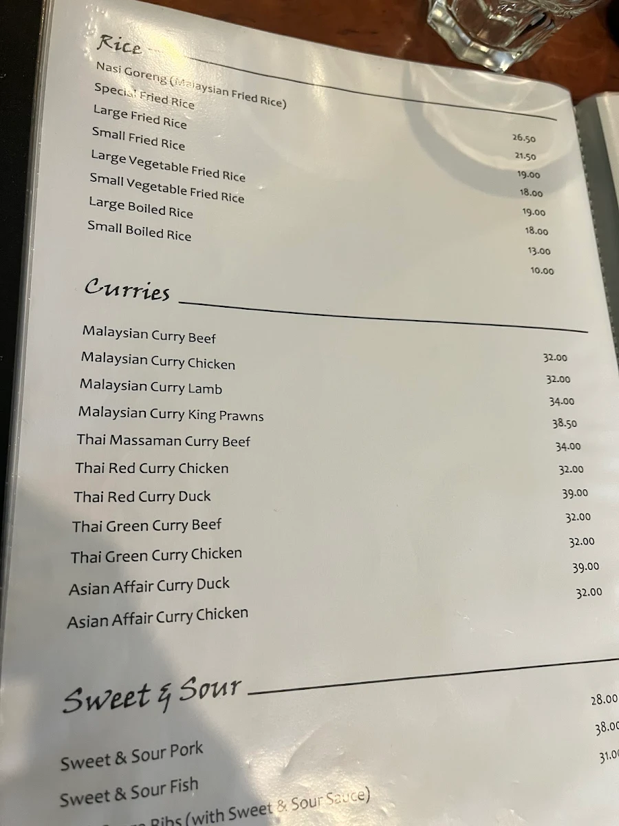 Menu, Paul's Asian Affair
