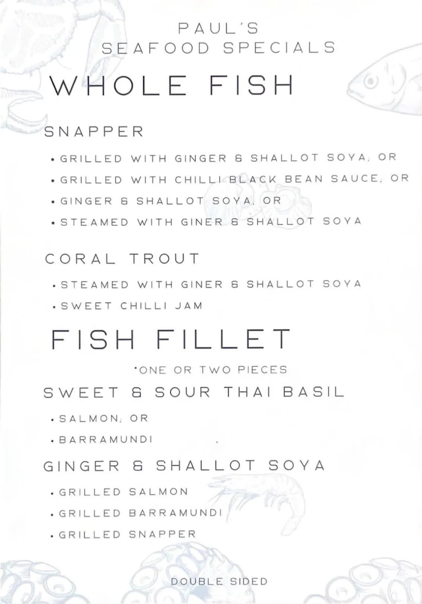 Menu, Paul's Asian Affair