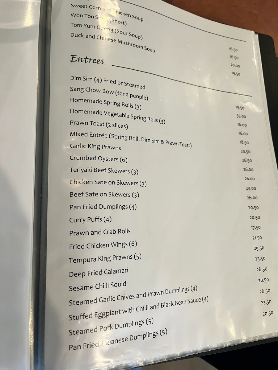 Menu, Paul's Asian Affair