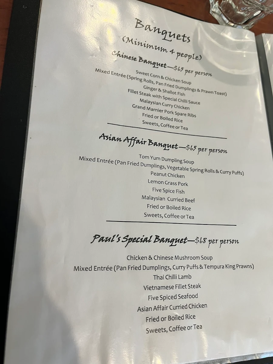 Menu, Paul's Asian Affair