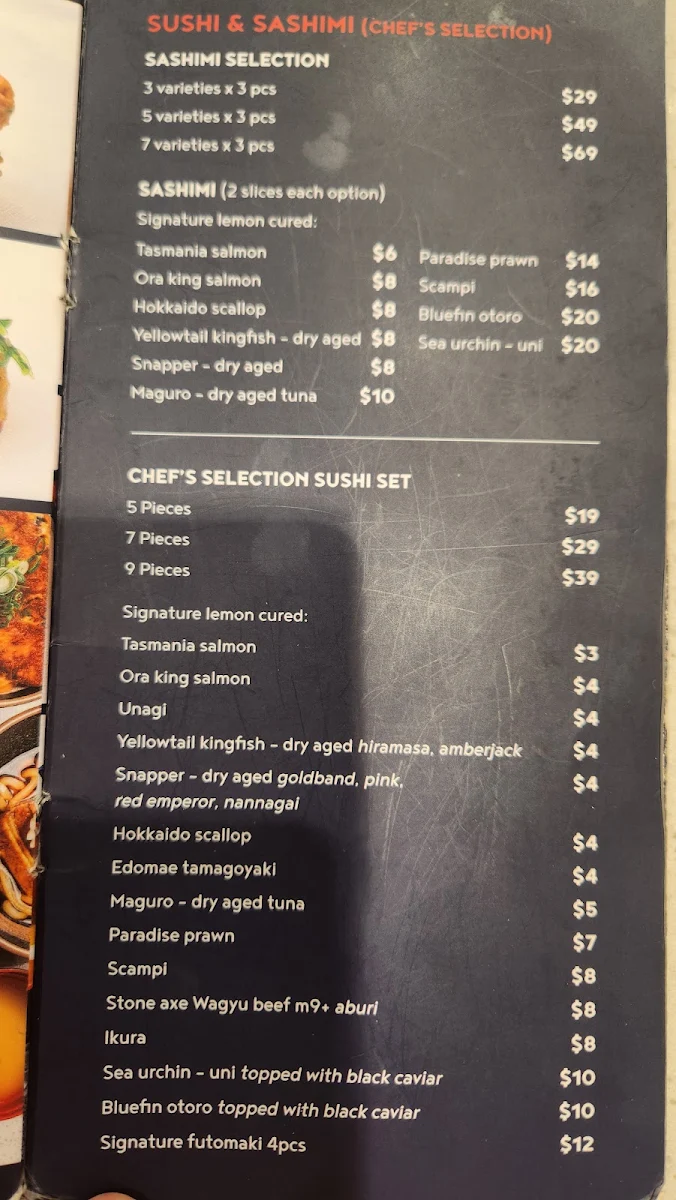 Menu, Sushi Gin