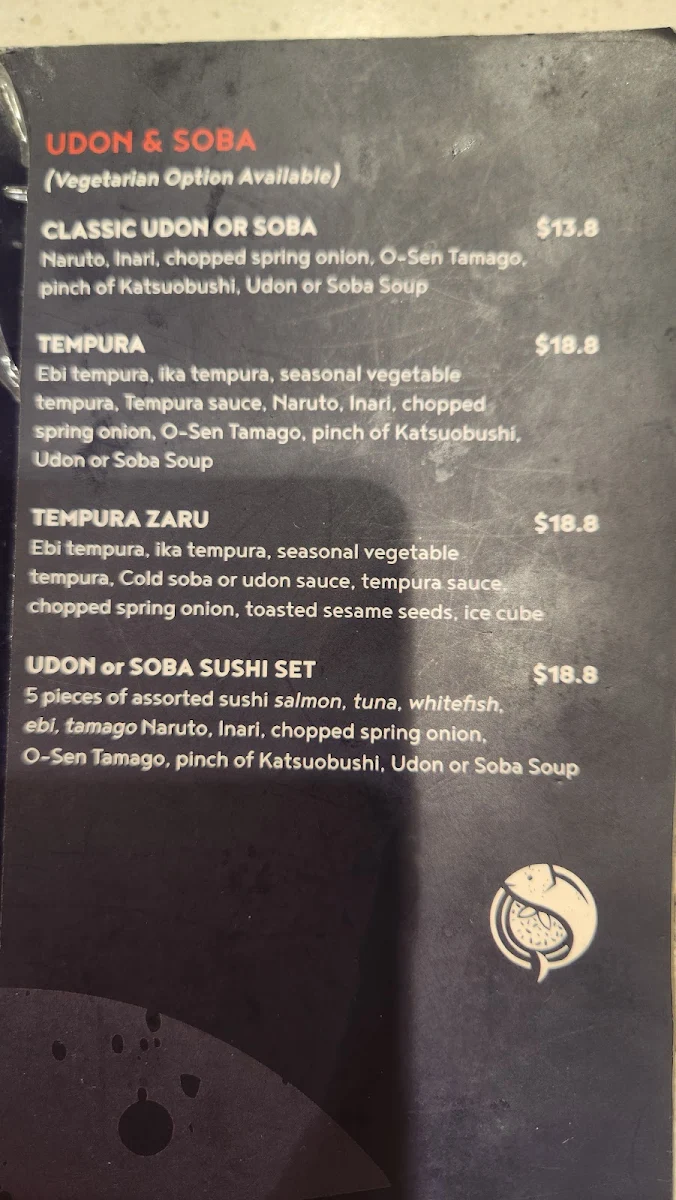 Menu, Sushi Gin
