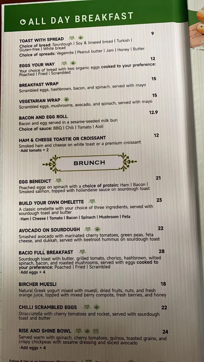 Menu, Bacio CUCINA ITALIANA
