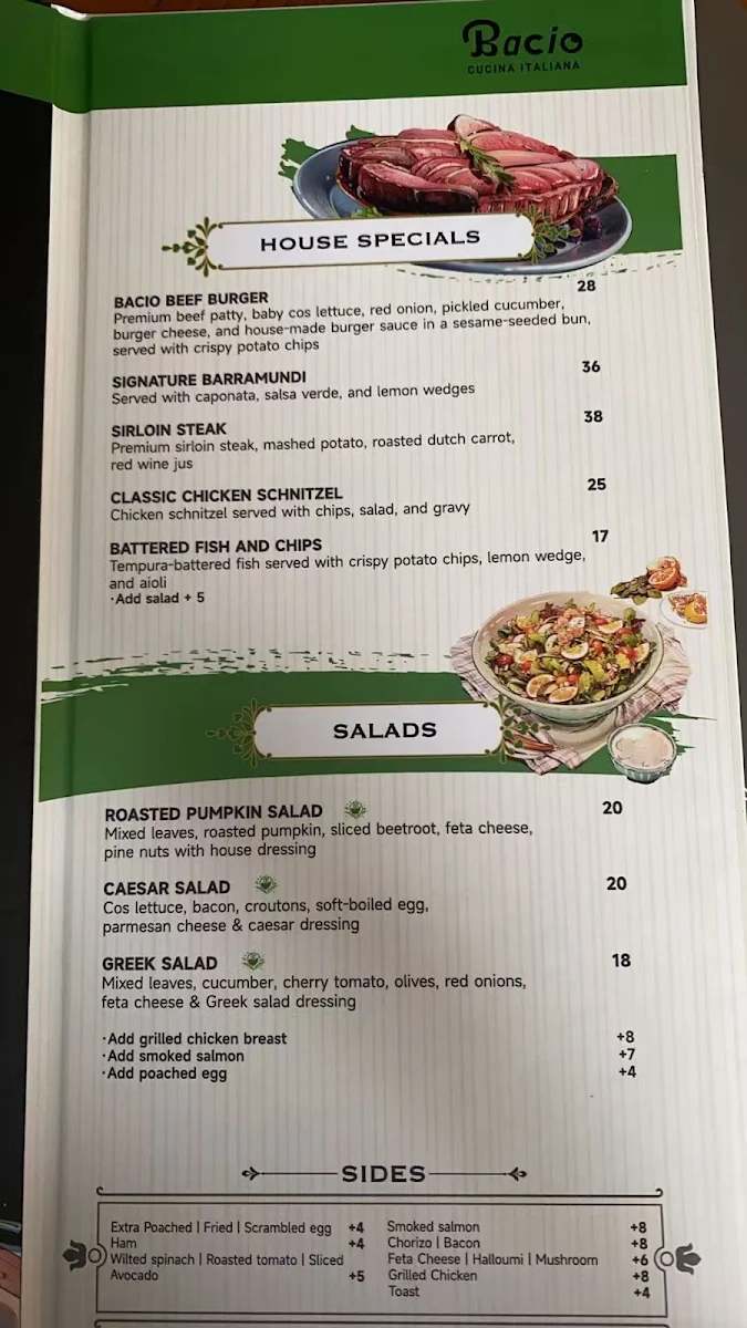 Menu, Bacio CUCINA ITALIANA