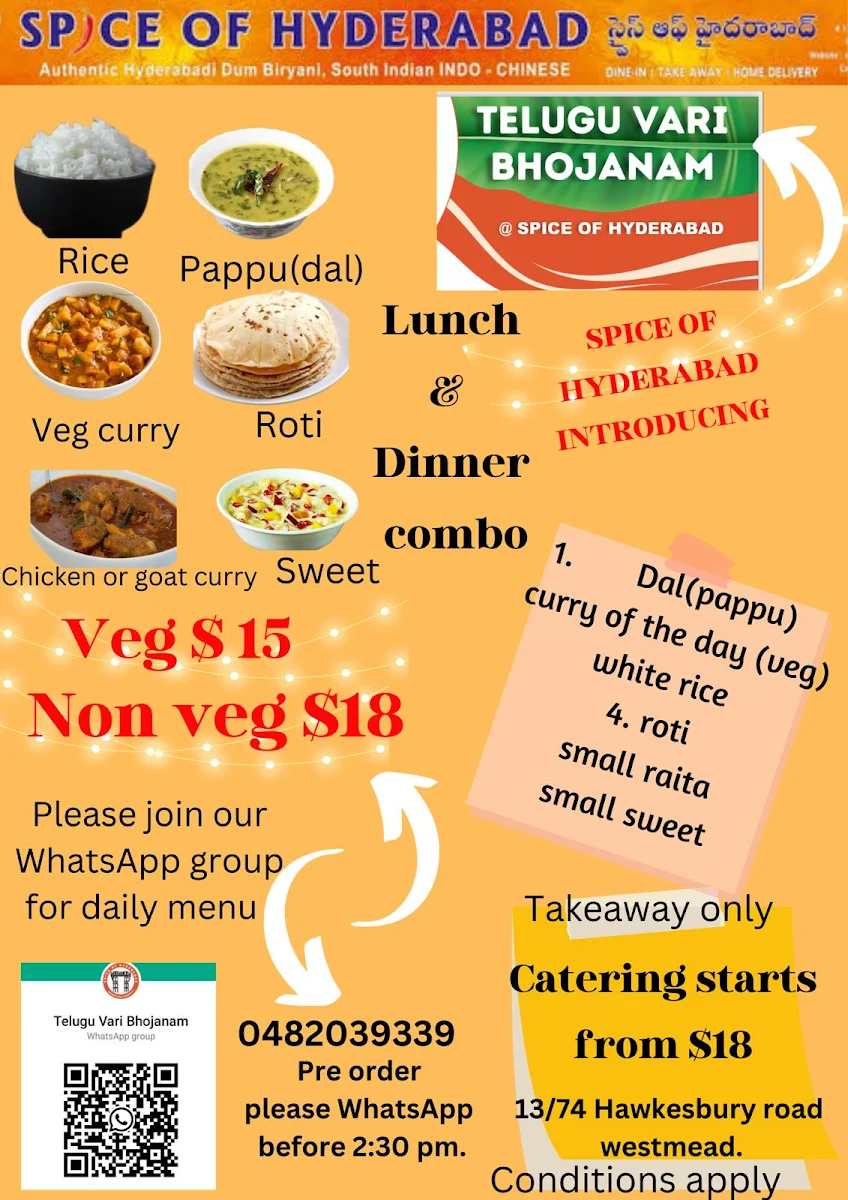 Menu, Spice of Hyderabad