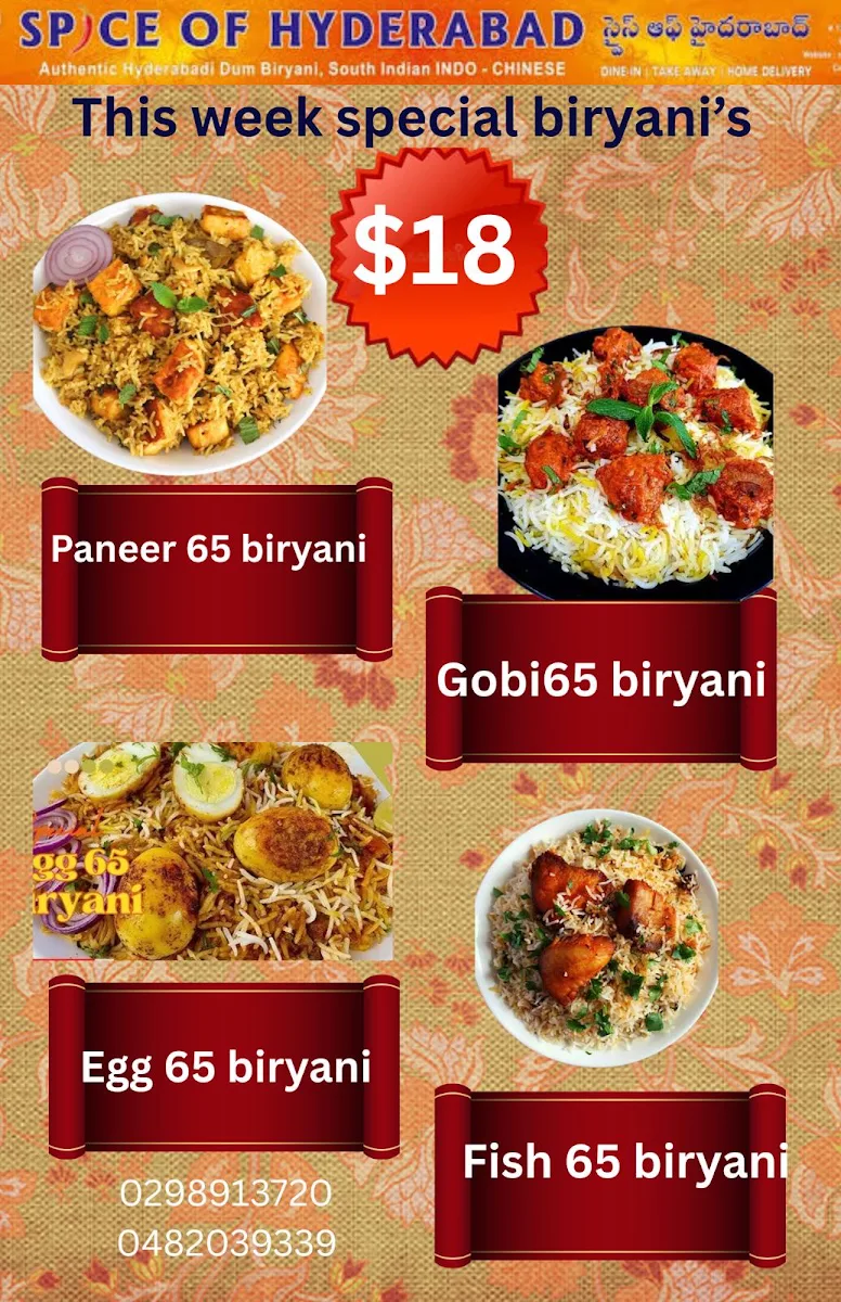 Menu, Spice of Hyderabad