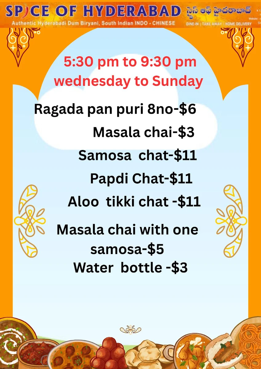 Menu, Spice of Hyderabad